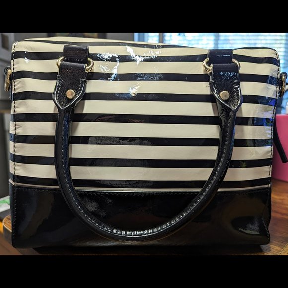 Kate Spade Wellesley Alessa Patent Black Cream Satchel Purse - Picture 4 of 8